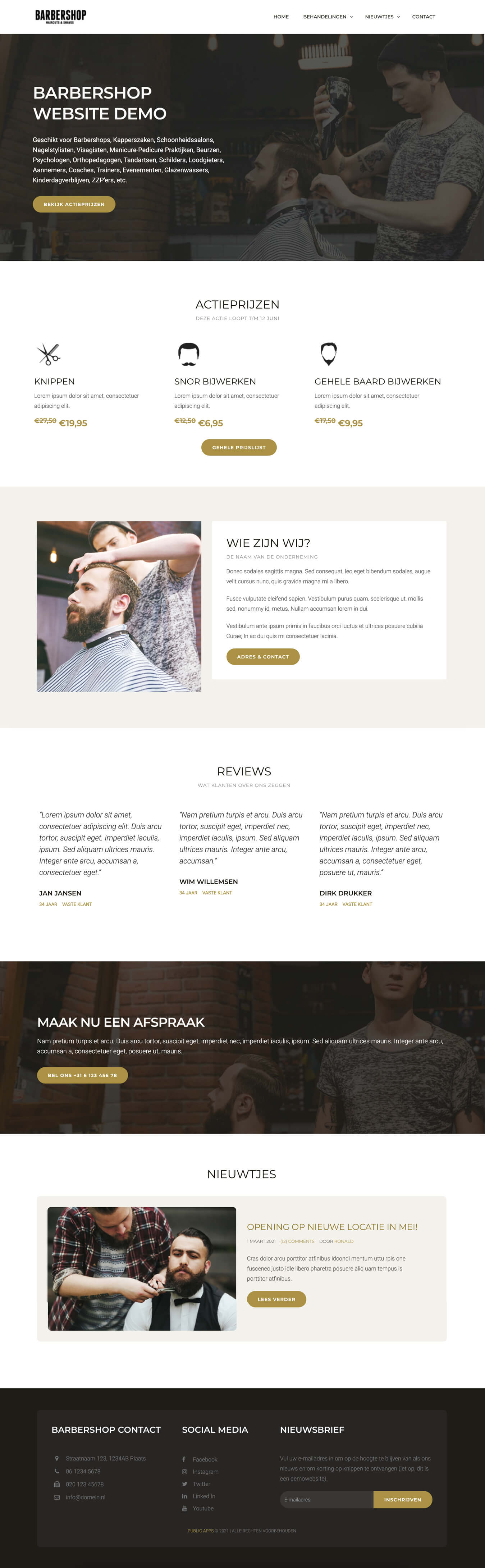 Demo van de homepage van een simpele en goedkope website